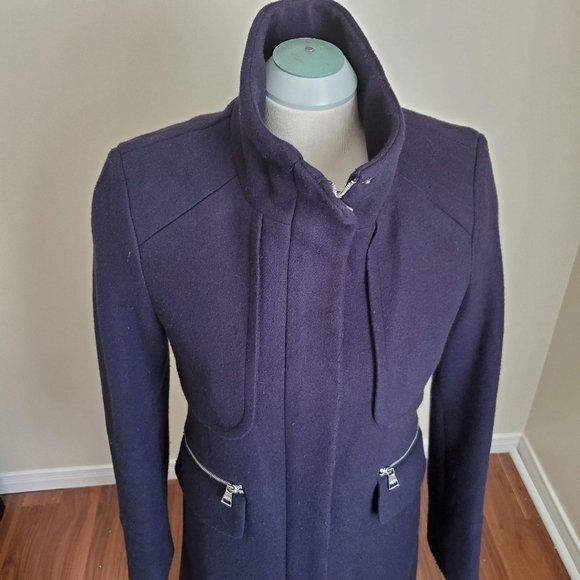 Karl Lagerfeld Wool Blended Stand-Collar Officer Coat Size Small - Picture 4 of 11